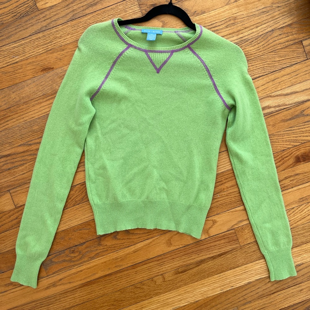 WHITE + WARREN GREEN PURPLE CASHMERE SWEATER KNIT